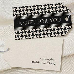 Stilvolles Houndstooth Schwarz Weiß Elegant Geschenkanhänger