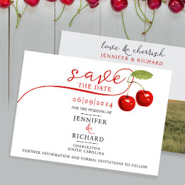 Stilvolles Hübsches Cherry Red White Wedding Foto Save The Date