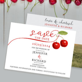 Stilvolles Hübsches Cherry Red White Wedding Foto  Save The Date