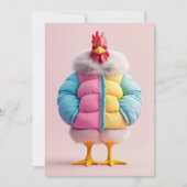 Stilvolles Huhn in farbenfroher Winterpuffer Jacke Einladung (Vorderseite)