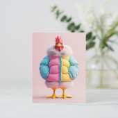 Stilvolles Huhn in farbenfroher Winterpuffer Jacke Postkarte (Stehend Vorderseite)