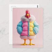 Stilvolles Huhn in farbenfroher Winterpuffer Jacke Postkarte (Vorne/Hinten)