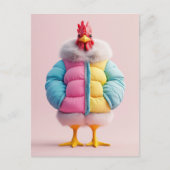 Stilvolles Huhn in farbenfroher Winterpuffer Jacke Postkarte (Vorderseite)