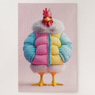 Stilvolles Huhn in farbenfroher Winterpuffer Jacke Puzzle
