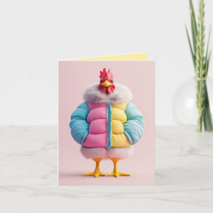 Stilvolles Huhn in farbenfroter Winter-Pufferjacke Einladung