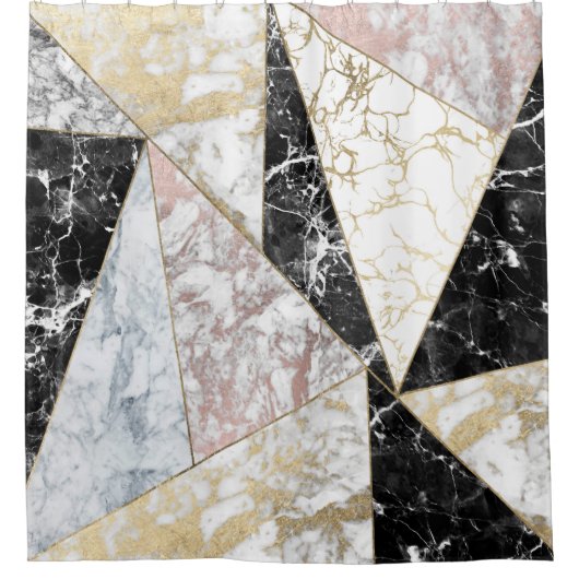 Stilvolles Imitat-Rosen-GoldSchwarz-weißer Duschvorhang (Vorderseite)