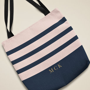 Stilvolles, individuelles Monogramm Navy- und Rosé Tasche