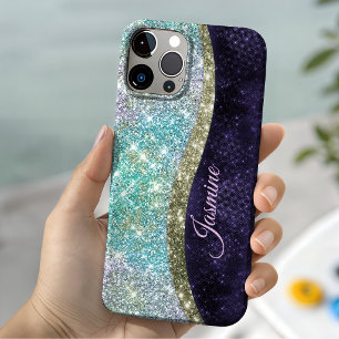 Stilvolles irisierendes lila blaues falsches Glitt Case-Mate iPhone Hülle