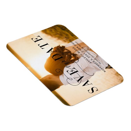 Stilvolles Kalligrafie-Foto Save the Date Magnet (Rechte Seite)