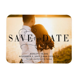 Stilvolles Kalligrafie-Foto Save the Date Magnet