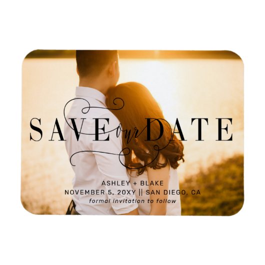 Stilvolles Kalligrafie-Foto Save the Date Magnet (Horizontal)