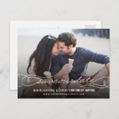 Stilvolles Kalligrafieschreiben Rette unser Date-F Ankündigungspostkarte (Vorne/Hinten)