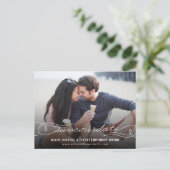 Stilvolles Kalligrafieschreiben Rette unser Date-F Ankündigungspostkarte (Stehend Vorderseite)