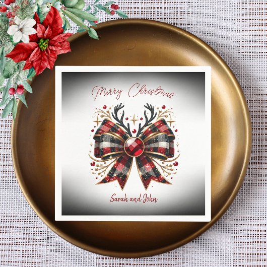 Stilvolles Kariertes Bow Weihnachts-Party Serviette