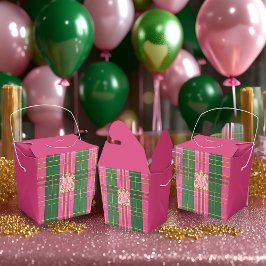 Stilvolles Kariertes Rosa und grünes Gold Wappen Geschenkschachtel