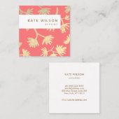 Stilvolles Korallengoldgezeichnetes Blumenmuster Quadratische Visitenkarte (Vorne/Hinten)