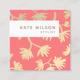Stilvolles Korallengoldgezeichnetes Blumenmuster Quadratische Visitenkarte