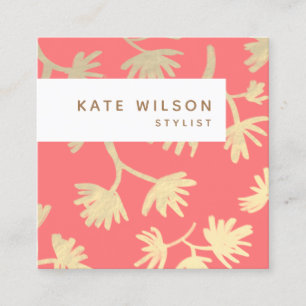 Stilvolles Korallengoldgezeichnetes Blumenmuster Quadratische Visitenkarte