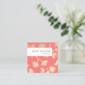 Stilvolles Korallengoldgezeichnetes Blumenmuster Quadratische Visitenkarte (Stehend Vorderseite)