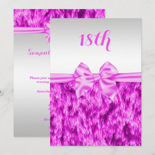 Stilvolles Kunstfell & rosa Seidenschleife 18. Geb Einladung