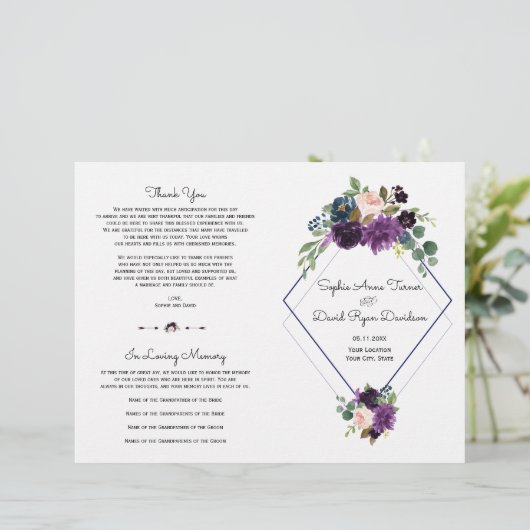 Stilvolles Lavender Navy Blue Floral Bloom Program (Stehend Vorderseite)