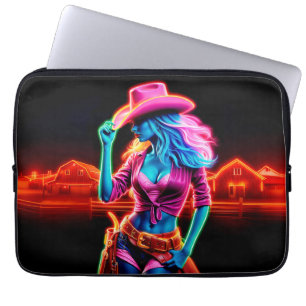 Stilvolles, lebendiges Cowgirl mit Retro-Neonbeleu Laptopschutzhülle