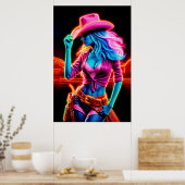 Stilvolles, lebendiges Cowgirl mit Retro-Neonbeleu Poster (Küche)