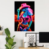 Stilvolles, lebendiges Cowgirl mit Retro-Neonbeleu Poster (Heimbüro)