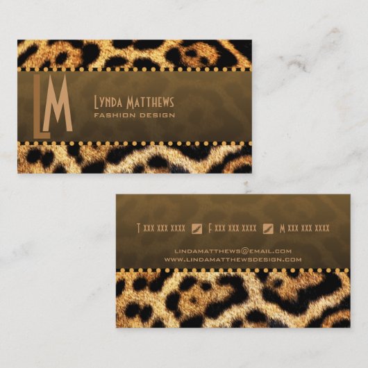 Stilvolles Leopard-Druck-Monogramm Visitenkarte (Vorne/Hinten)