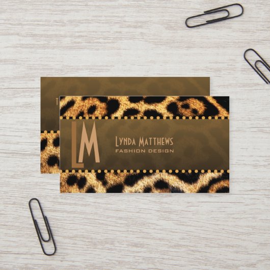 Stilvolles Leopard-Druck-Monogramm Visitenkarte (Vorderseite/Rückseite Beispiel)
