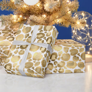 Stilvolles leopardenes Druckmuster Goldfolie Weiß Geschenkpapier