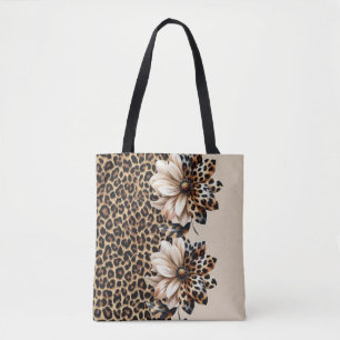 Stilvolles Leopardenmuster mit Sonnenblumendetail Tasche