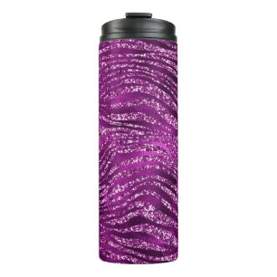 Stilvolles lila Glitter-Wild-Tiger-Streifenmuster Thermosbecher