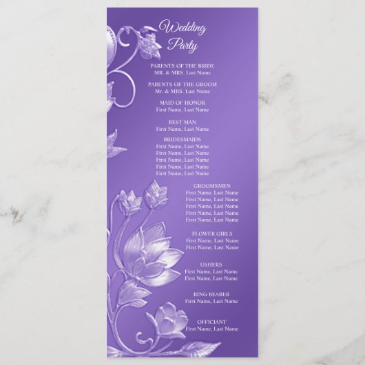 Stilvolles Lila Hochzeitsprogramm Programm (Rückseite)