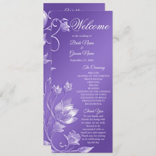 Stilvolles Lila Hochzeitsprogramm Programm (Vorne/Hinten)