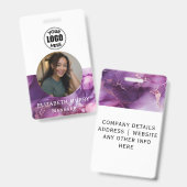 Stilvolles Lila Marble Employee ID-Abzeichen Ausweis (Vorder- & Rückseite)