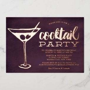Stilvolles lila Martini-Glas Cocktailparty Folieneinladung