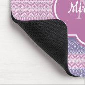 Stilvolles Lila Strick-Muster mit Monogramm und Na Mousepad (Ecke)