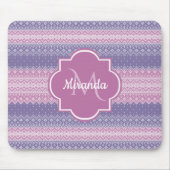 Stilvolles Lila Strick-Muster mit Monogramm und Na Mousepad (Vorne)
