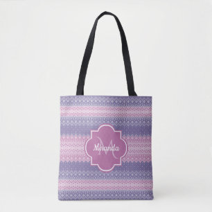 Stilvolles Lila Strick-Muster mit Monogramm und Na Tasche