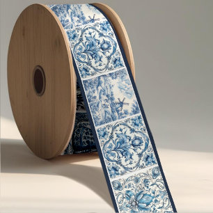 Stilvolles, mädchenhaftes Blau-Weiß-Toile Ripsband