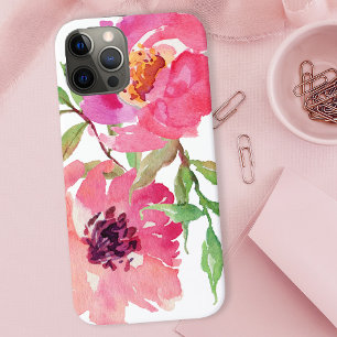 Stilvolles, Mädchenhaftes Rosa Wasserfarben-Blumen iPhone 12 Pro Hülle