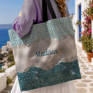 Stilvolles, Mädchenhaftes, Teal-Mintgrün-Glitzer-S Tasche