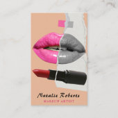 Stilvolles Makeup Artist Collage Foto Lip Pink Ros Visitenkarte (Vorderseite)