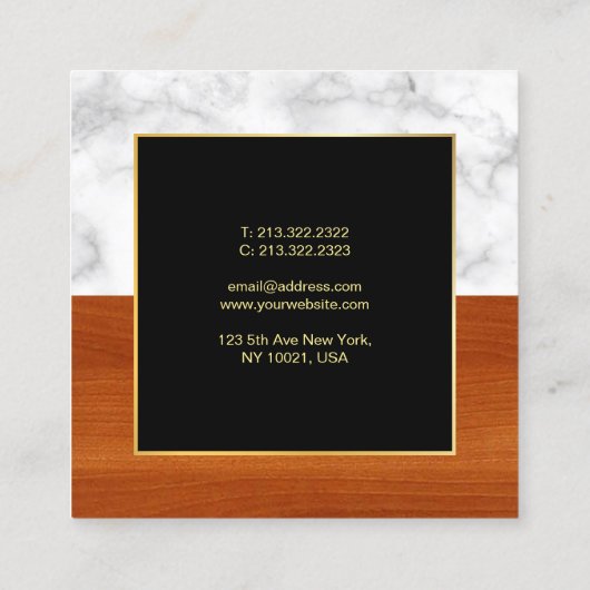 Stilvolles Marble Wood Gold Luxus Modernes Templat Quadratische Visitenkarte (Rückseite)