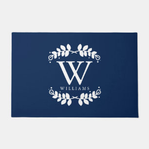 Stilvolles Marine-Blau-Familien-Monogramm Fußmatte