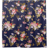 Stilvolles Marineblau-Rosagoldboho mit Blumen Duschvorhang (Vorderseite)