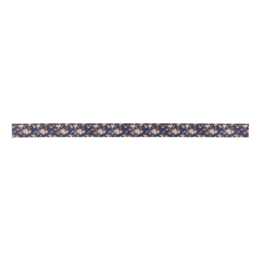 Stilvolles Marineblau-Rosagoldboho mit Blumen Satinband (Vorderseite)