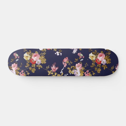 Stilvolles Marineblau-Rosagoldboho mit Blumen Skateboard (Horizontal)
