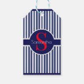 Stilvolles marineblau-rot gestreiftes Anfangsmonog Geschenkanhänger (Vorderseite)